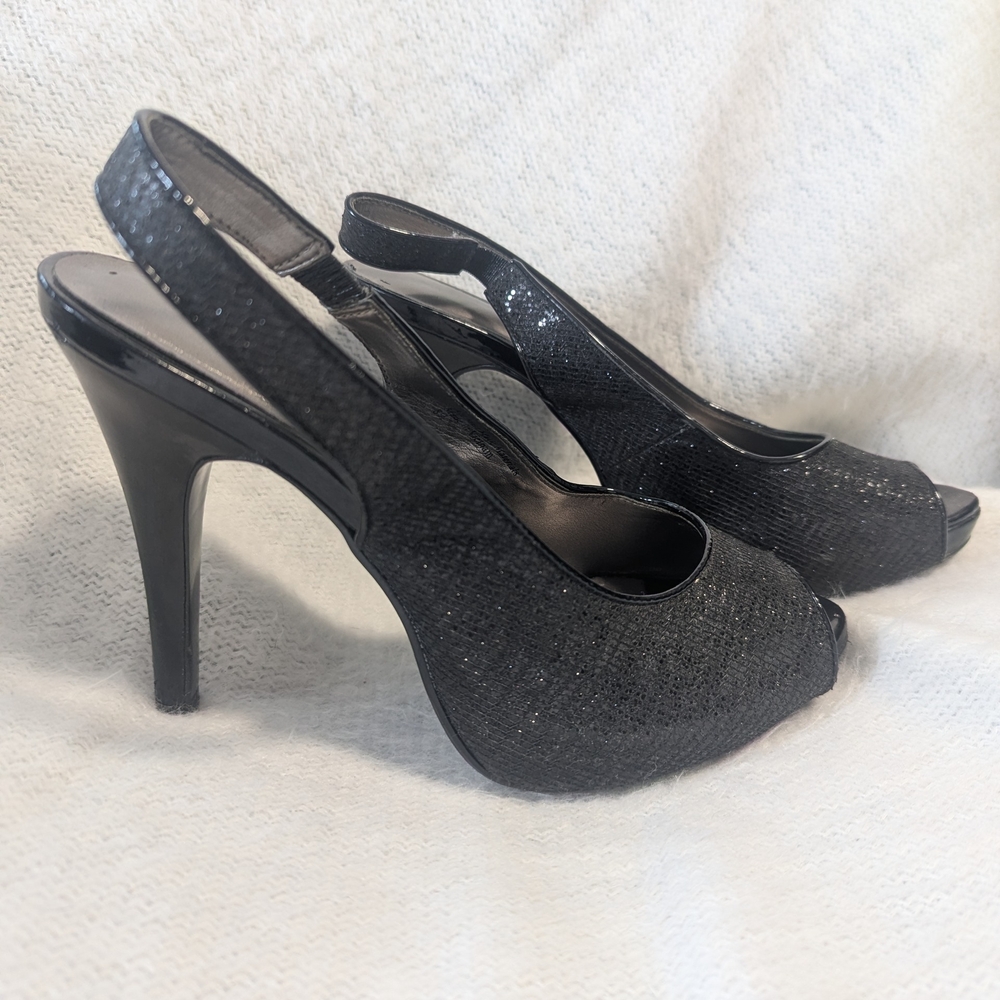Lulu Townsand | Black Sparkle Peep-Toe Slingback High Heels - Women